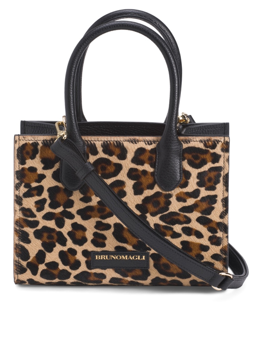 Bruno Magli Leopard-Print Tote w/ Black Leather Trim & Removable Crossbody Strap - Picture 1 of 6